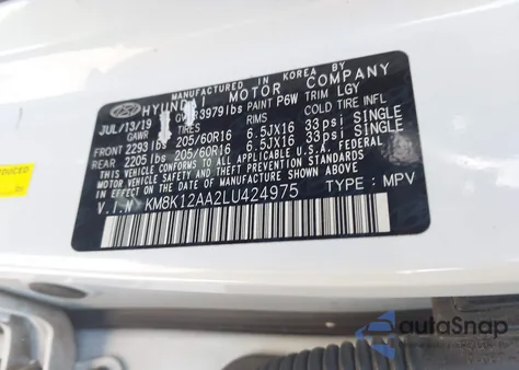 2020 Hyundai Kona Se из США, поврежденный, VIN KM8K12AA2LU424975